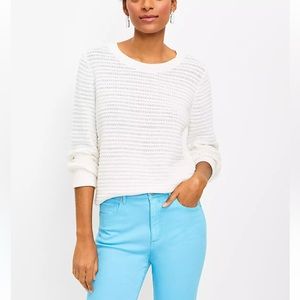 Old Navy loose fit white cotton blend knit sweater hi-lo rounded back hem